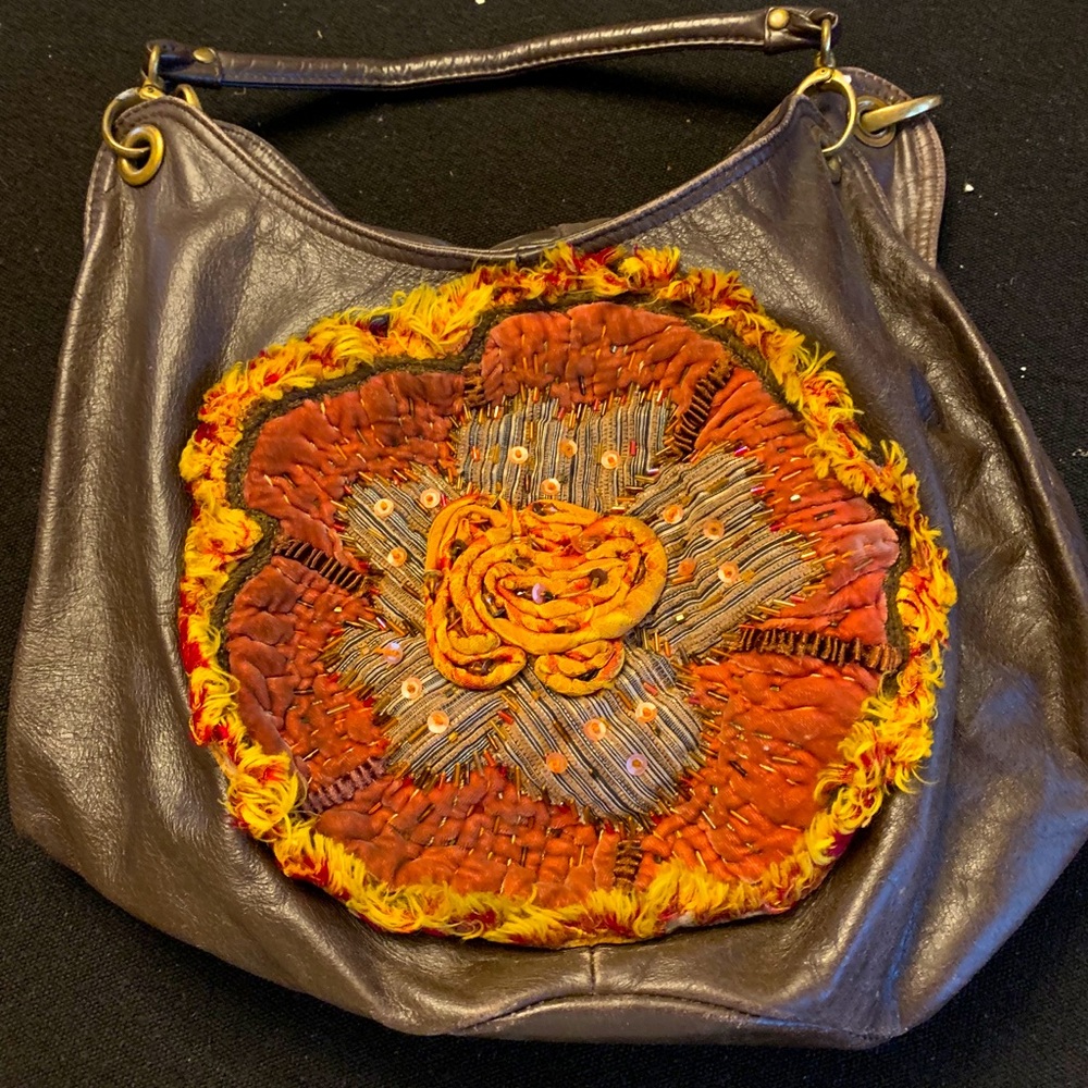 Funky bohemian leather bucket bag